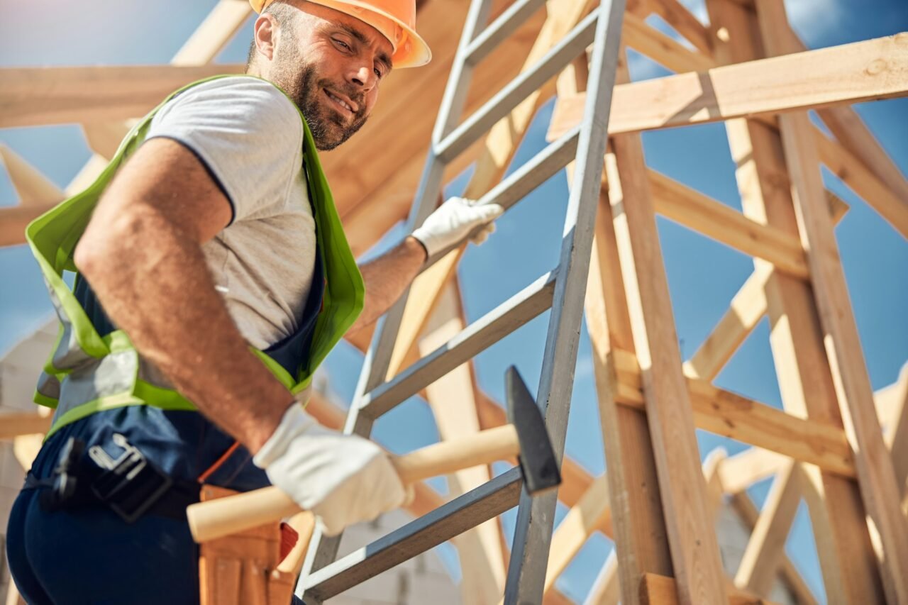 strong constructor working on the building site